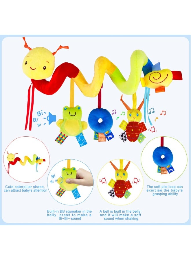 Baby Crib Hanging Rattles Toys - Infant Baby Worm Crib Bed Around Rattle Bell Cartoon Insect Spiral Hanging Toy with Ringing Bell for Infants Bed Stroller Car Seat Bar for Babies Boys and Girls - Image 2