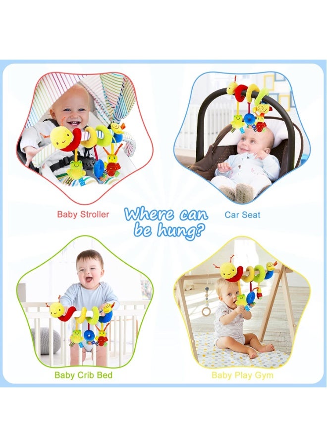 Baby Crib Hanging Rattles Toys - Infant Baby Worm Crib Bed Around Rattle Bell Cartoon Insect Spiral Hanging Toy with Ringing Bell for Infants Bed Stroller Car Seat Bar for Babies Boys and Girls - Image 3