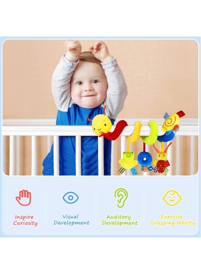 Baby Crib Hanging Rattles Toys - Infant Baby Worm Crib Bed Around Rattle Bell Cartoon Insect Spiral Hanging Toy with Ringing Bell for Infants Bed Stroller Car Seat Bar for Babies Boys and Girls - Image 5