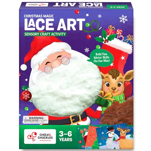 Chalk and Chuckles Christmas Magic Lace Art Kit for Kids, Mess-Free DIY Lacing Craft Activity, Creative Fine Motor Skills Toy, Holidays or Birthday Gift for Girls, Boys Ages 3 4 5 6 7 Years - Image 1