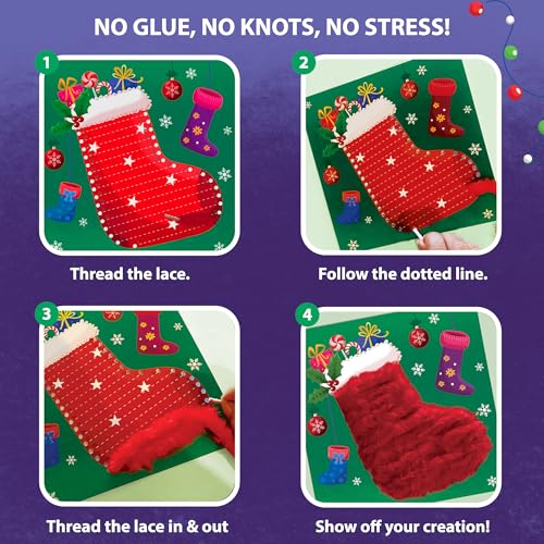 Chalk and Chuckles Christmas Magic Lace Art Kit for Kids, Mess-Free DIY Lacing Craft Activity, Creative Fine Motor Skills Toy, Holidays or Birthday Gift for Girls, Boys Ages 3 4 5 6 7 Years - Image 4