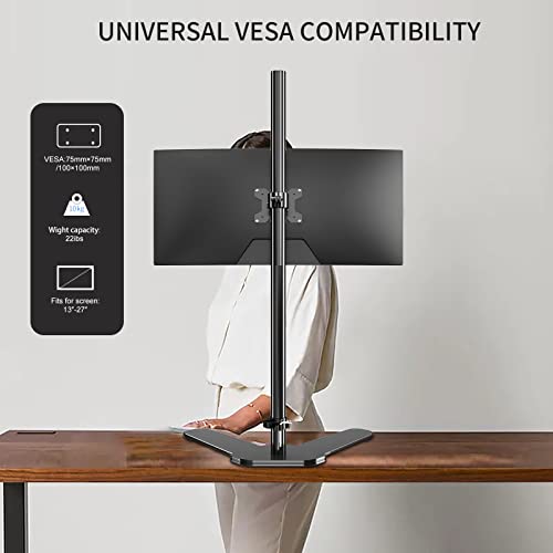 Pholiten Single Tall Monitor Mount, Extra Long Computer Stand with 47 inch Pole, Floor Computer Stand, Free-Standing Monitor Desk Mount Support 13 to 27 inch Screen,22lbs - Image 4