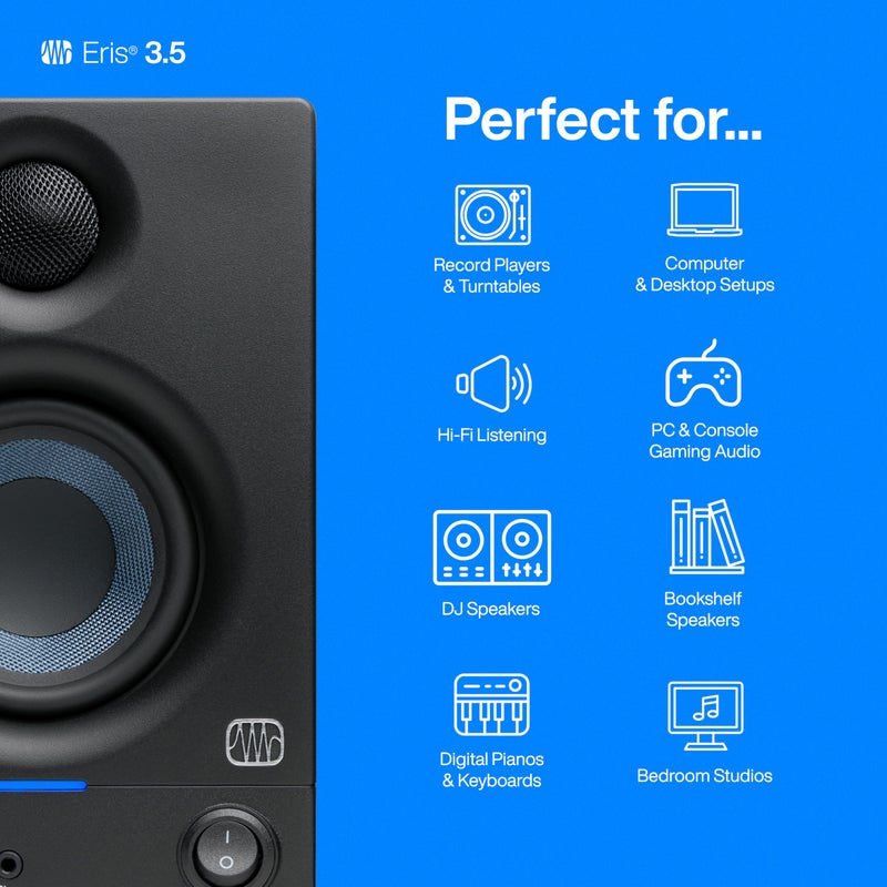 PreSonus Eris 3.5 Studio Monitors, Pair â€” Powered, Active Monitor Speakers for Near Field Music Production, Desktop Computer, Hi-Fi Audio - Image 3