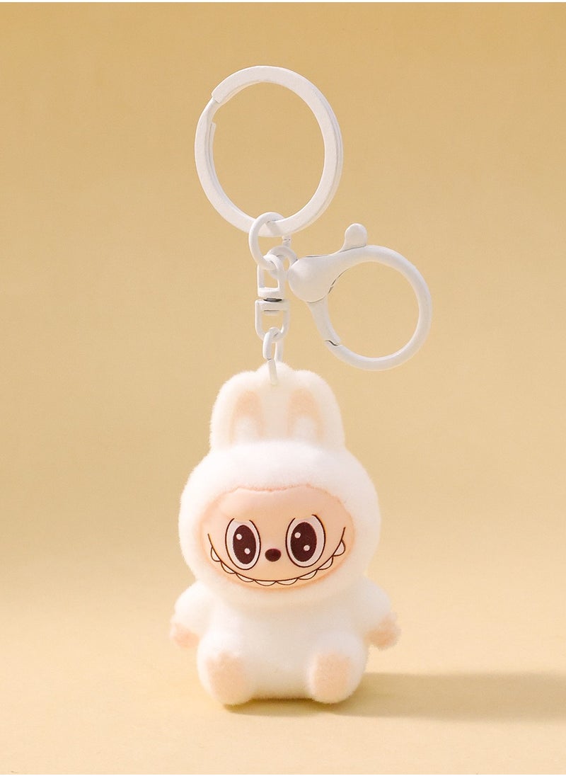 Generic Trendy Labubu Flocked Plush Keychain – Cute Cartoon Bag Charm for Girls, Inspired by Popular Designer Toys, Perfect for Backpacks and Creative Gifts 