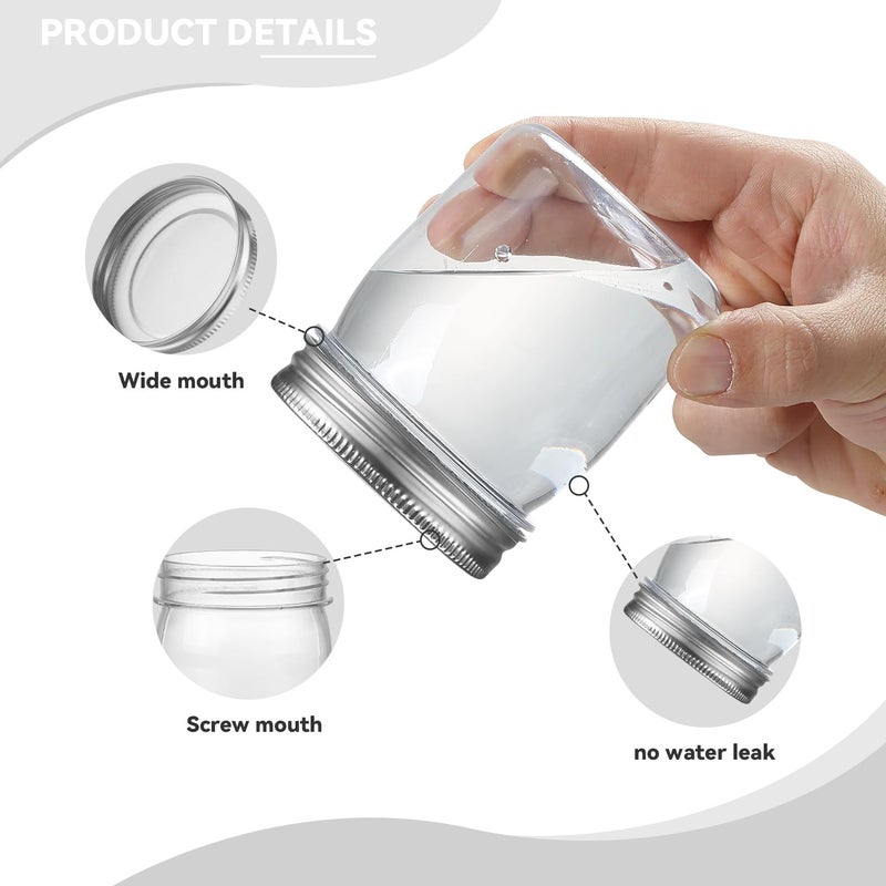 novelinks 8 oz Clear Plastic Jars with Airtight Lids, 24 Pack Plastic Mason Jars with Lids 8oz, Refillable Storage Slime Containers & Small Spice Jar for Kitchen Organization (24 Pack,Silver) - Image 3