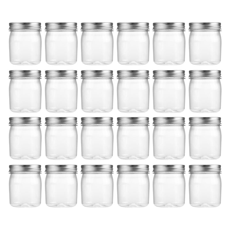 novelinks 8 oz Clear Plastic Jars with Airtight Lids, 24 Pack Plastic Mason Jars with Lids 8oz, Refillable Storage Slime Containers & Small Spice Jar for Kitchen Organization (24 Pack,Silver) - Image 1