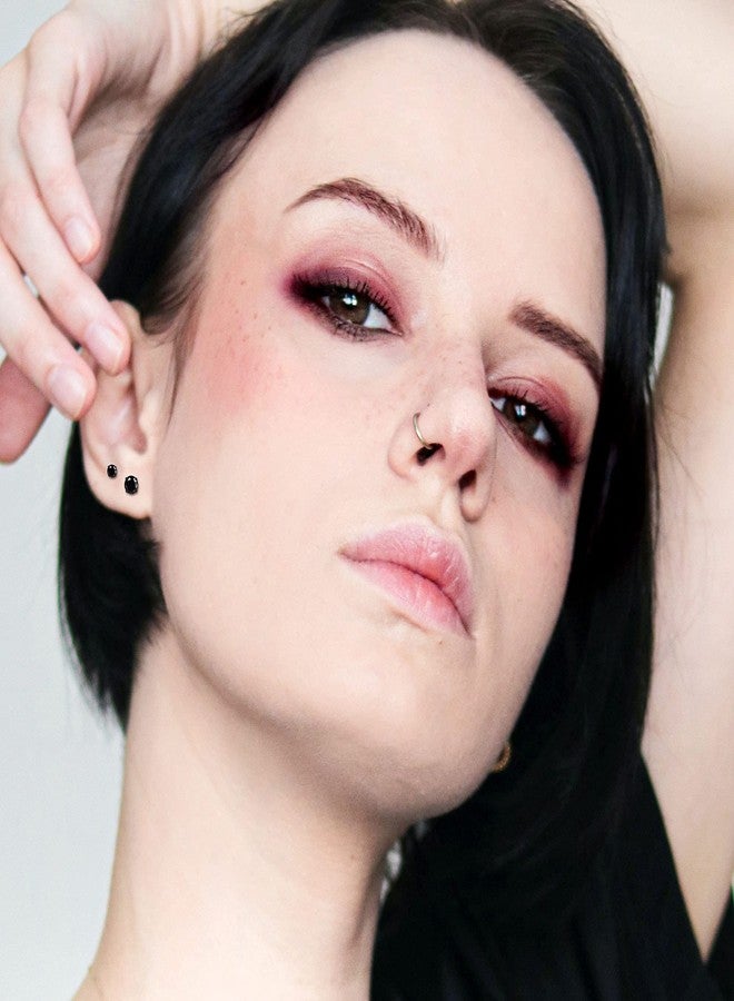 أقراط MJust المضادة للحساسية ذات ظهر مسطح للنساء والرجال، 7 أزواج من الأقراط المرصعة المصنوعة من الفولاذ المقاوم للصدأ ذات الظهر المسطح، طقم أقراط غضروفية ذات ظهر لولبي مرصعة بالزركون المكعب للأذنين الحساسة (أسود) - Image 5