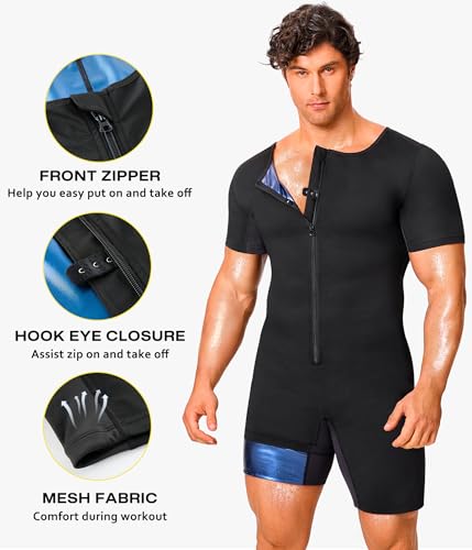 Junlan Sauna Suit for Men Full Body Waist Trainer Sauna Shirt for Working Out(Blue,X-Large) - Image 4