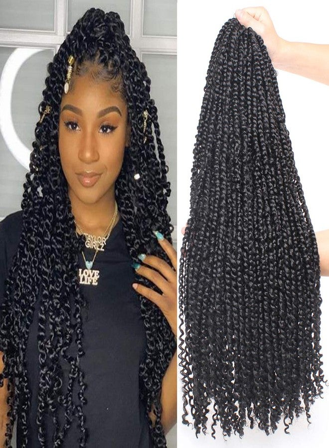 Leeven 22 Inch 8 packs Pre-twisted Passion Twist Crochet Hair 12 Roots/pack Pre-looped Crochet Braids Hair for Passion Twist Braiding Hair Natural Black Twists Hair - Image 1