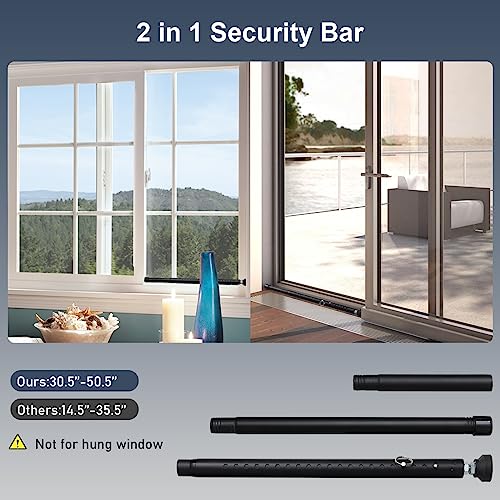 DIIG Sliding Door Security Bar，17.7-50.5inch Adjustable Locking Window Safety Bar with Rubber Tips,Diameter 1inch Window Security Bar for Home Apartment Travel (Black) - Image 3