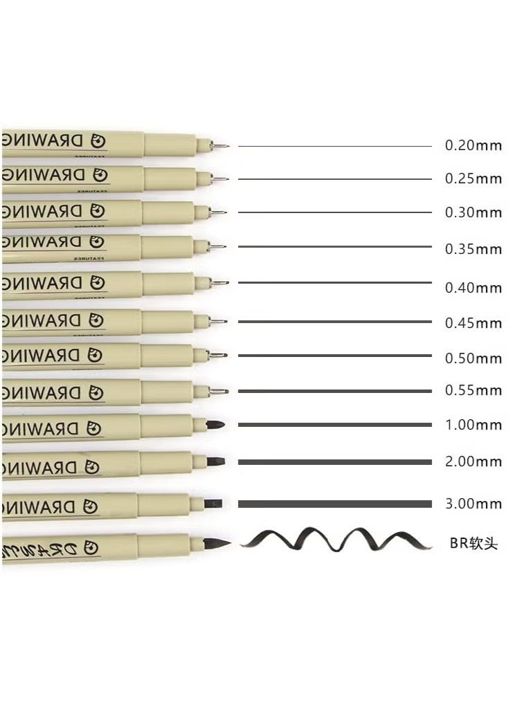 ليتو أقلام رسم سوداء، أقلام تحديد دقيقة سائلة، مجموعة 12 قلمًا فنيًا، أقلام دقيقة مقاومة للماء، أقلام رسم دقيقة سريعة الجفاف للفنانين، أقلام دقيقة، أقلام مانغا، للرسم والتخطيط الفني - Image 2