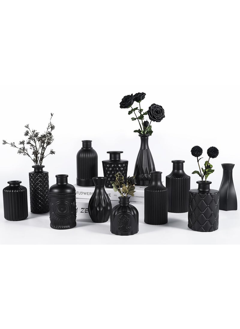 TBWIND TBWIND 12pcs Halloween Glass Bud Vases Set  Small Vases for Flowers  Black Bud Vase for Centerpieces in Bulk  Mini Vintage Vase for Rustic Wedding Decorations  Office and Home Table Flower D?cor-Green  - Image 1