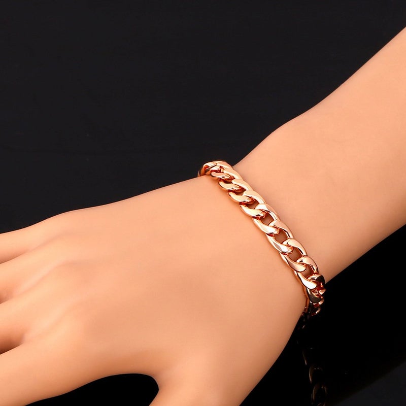 U7 Unisex 7MM Wide Calssic Cuban Chain Rose Gold Plated Curb Chain Necklace & Link Bracelet Set,22"/8.3" - Image 3