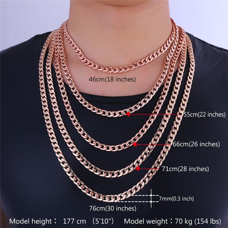 U7 Unisex 7MM Wide Calssic Cuban Chain Rose Gold Plated Curb Chain Necklace & Link Bracelet Set,22"/8.3" - Image 2