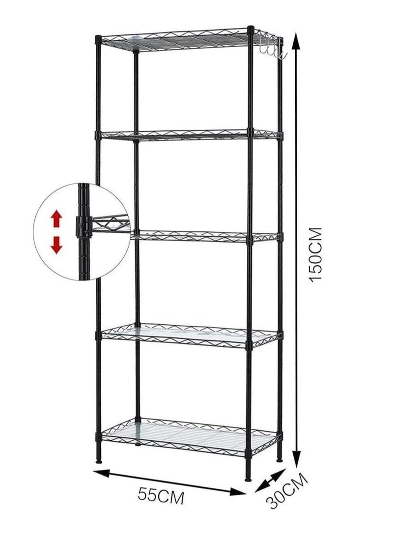 بلومنغ تايم وحدة رفوف تخزين سلكية من 5 طبقات للمنزل والحمام والمطبخ والمكتب والجراج، وحدة رفوف معدنية لتخزين المطبخ (أسود) - Image 2