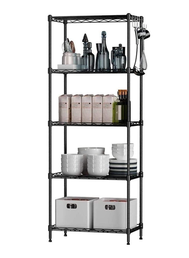 بلومنغ تايم وحدة رفوف تخزين سلكية من 5 طبقات للمنزل والحمام والمطبخ والمكتب والجراج، وحدة رفوف معدنية لتخزين المطبخ (أسود) - Image 1