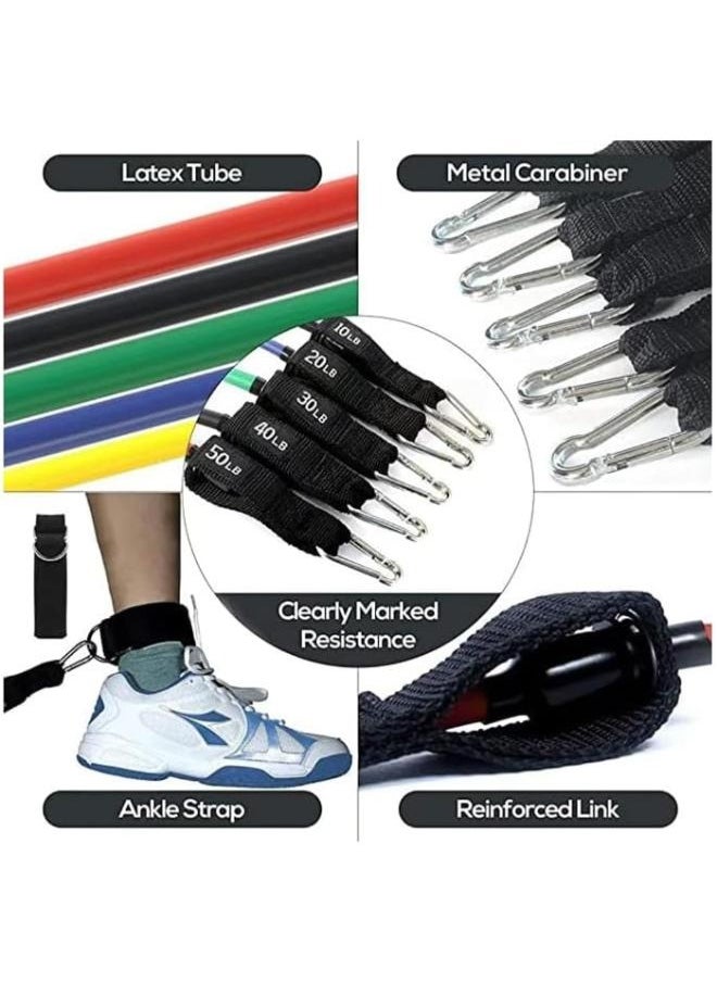 Eoptify Resistance Band Set, 14-Piece Anti-Snap Exercise Bands With Handles, Door Anchor, Ankle Strap, Training Manual, 5 Resistance Levels, Suitable for Men and Women, Includes Carrying Bag  - Image 3