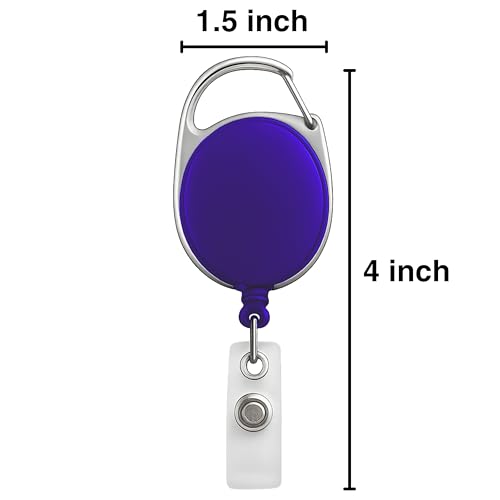 SPS 5-Pack Heavy-Duty Retractable Badge Reels – 24" Wire Cord, Carabiner & Belt Clip, Reinforced PVC ID Strap – Blue ID Keychain for Office - Blue - Image 2