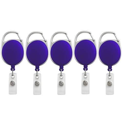 SPS 5-Pack Heavy-Duty Retractable Badge Reels – 24" Wire Cord, Carabiner & Belt Clip, Reinforced PVC ID Strap – Blue ID Keychain for Office - Blue - Image 1