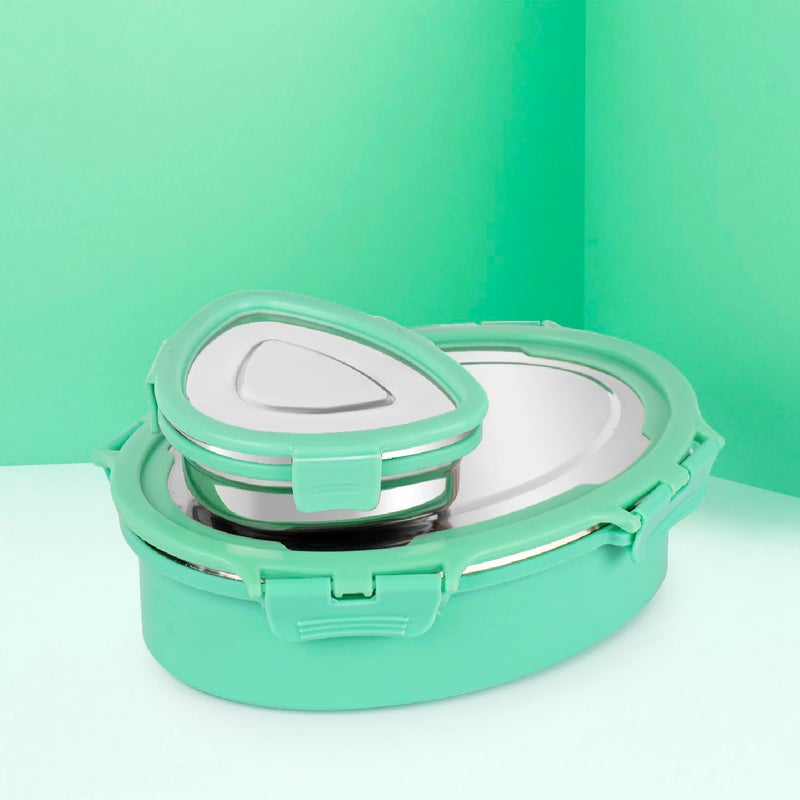 Cello CELLO Oval Eat 100 Food Grade Leak Proof and Break Resistant Ideal for School College Office and Outdoor Activities 2 Containers Lunch Box 775 ml Green  - Image 2