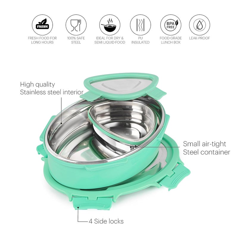 Cello CELLO Oval Eat 100 Food Grade Leak Proof and Break Resistant Ideal for School College Office and Outdoor Activities 2 Containers Lunch Box 775 ml Green  - Image 3