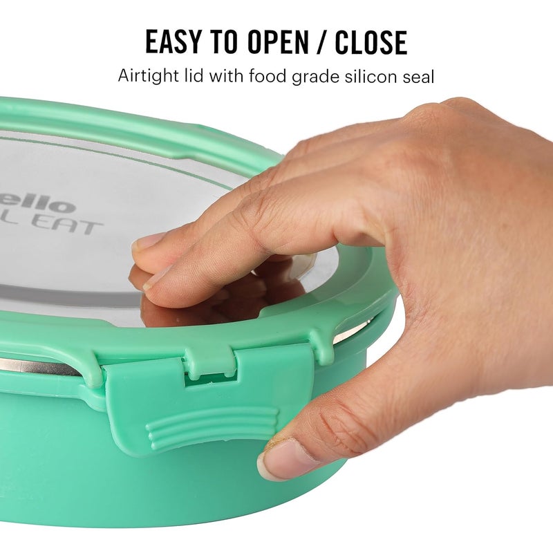 Cello CELLO Oval Eat 100 Food Grade Leak Proof and Break Resistant Ideal for School College Office and Outdoor Activities 2 Containers Lunch Box 775 ml Green  - Image 4