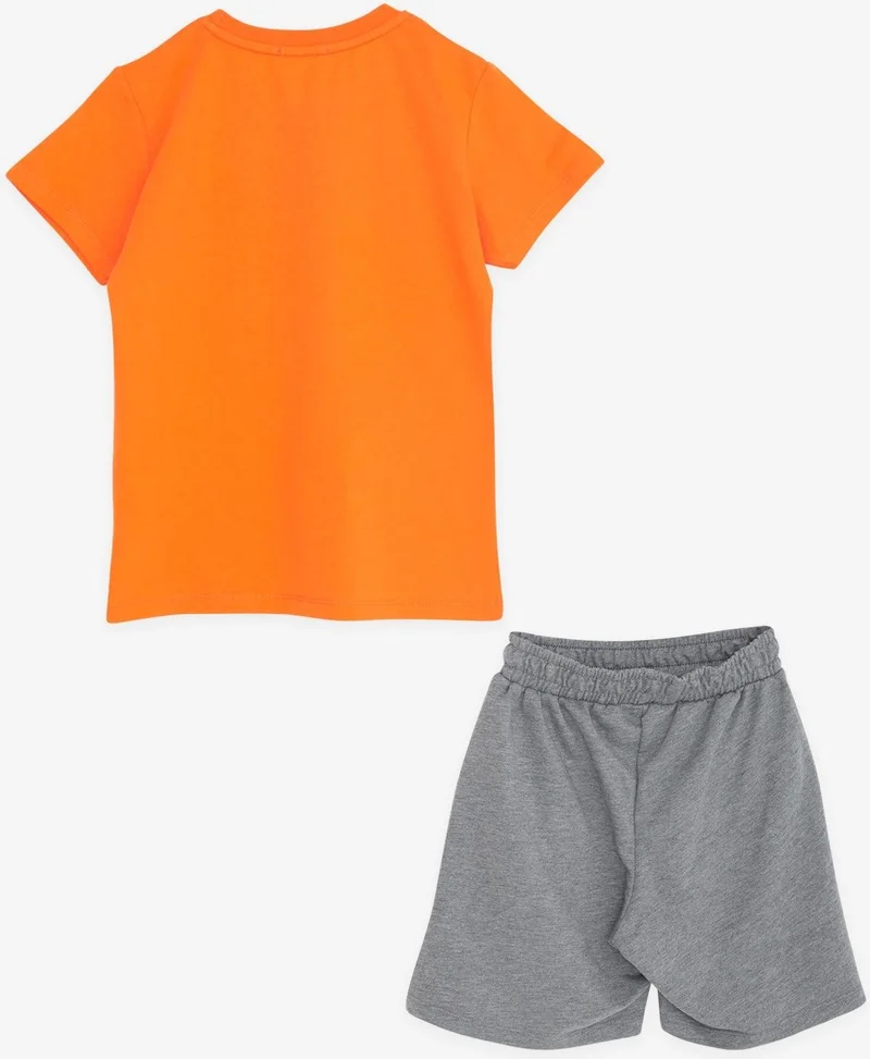 Breeze Boy Shorts Set with Text Printed Pockets, Age 8-14, Orange