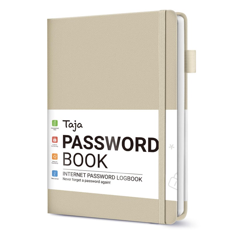 Taja Password Keeper Book with Alphabetical Tabs, Small Password Books for Seniors, Password Notebook for Internet Website Address Log in Detail, Password Logbook to Help You Stay Organized - Beige - Image 1