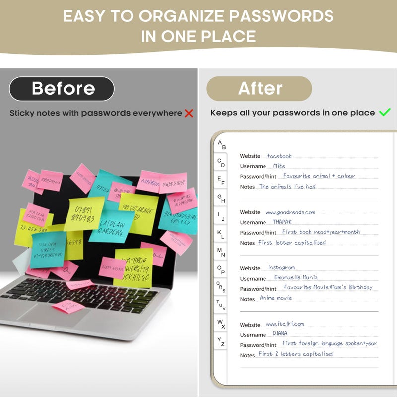 Taja Password Keeper Book with Alphabetical Tabs, Small Password Books for Seniors, Password Notebook for Internet Website Address Log in Detail, Password Logbook to Help You Stay Organized - Beige - Image 2