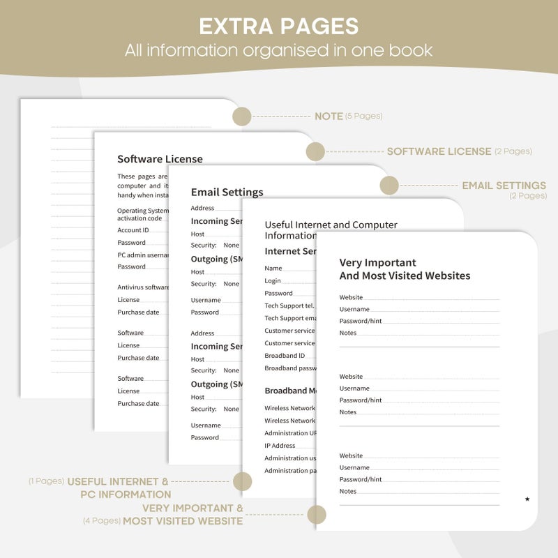 Taja Password Keeper Book with Alphabetical Tabs, Small Password Books for Seniors, Password Notebook for Internet Website Address Log in Detail, Password Logbook to Help You Stay Organized - Beige - Image 5