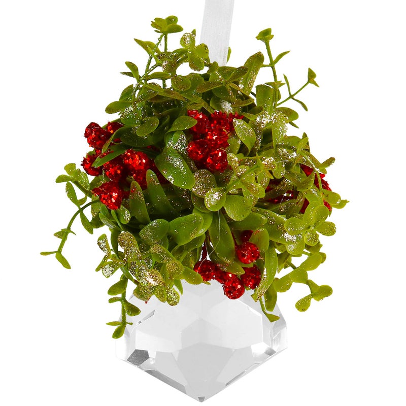 Ornativity Hanging Crystal Mistletoe Ornament Christmas Decor Doorway Kissing Crystal Gem Stone Mistle Toe Jewel with Berries Ball Xmas Tree Decoration 5