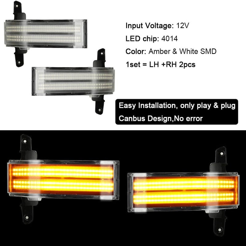 ROCCS Blinker Yellow Full LED Side Tow Mirror Marker Light fit for 3rd Generation Chevy Silverado / 4th Generation GMC Sierra 2014–2019 OEM ONLY, Clear Lens - Image 2