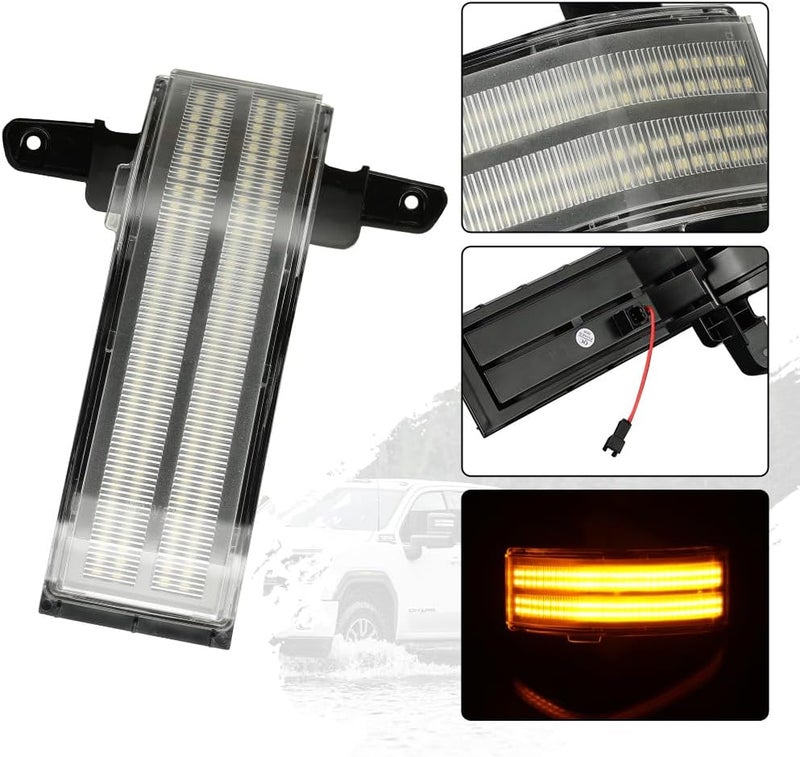ROCCS Blinker Yellow Full LED Side Tow Mirror Marker Light fit for 3rd Generation Chevy Silverado / 4th Generation GMC Sierra 2014–2019 OEM ONLY, Clear Lens - Image 5