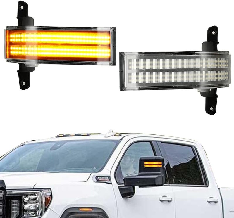 ROCCS Blinker Yellow Full LED Side Tow Mirror Marker Light fit for 3rd Generation Chevy Silverado / 4th Generation GMC Sierra 2014–2019 OEM ONLY, Clear Lens - Image 1