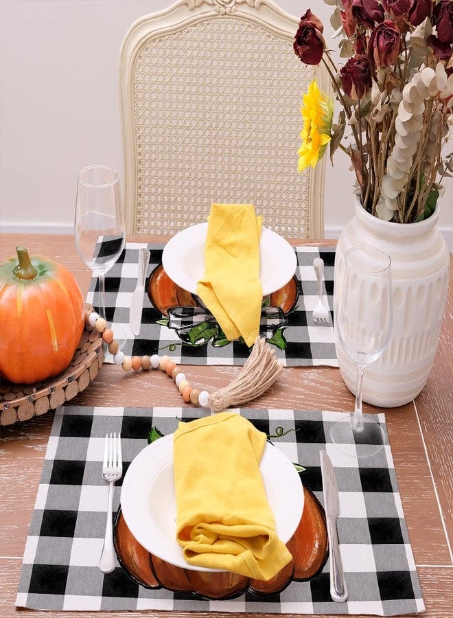 GEEORY Fall Placemats, 12x18 Inch Set of 4 Buffalo Plaid Check Pumpkins Table Decoration for Kitchen Dining, Indoor & Outdoor Dinner Party (Orange Pumpkin) GP085-18 - Image 4