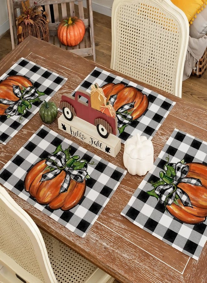 GEEORY Fall Placemats, 12x18 Inch Set of 4 Buffalo Plaid Check Pumpkins Table Decoration for Kitchen Dining, Indoor & Outdoor Dinner Party (Orange Pumpkin) GP085-18 - Image 3