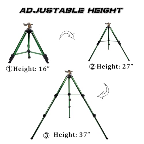 Biswing Impact Sprinkler Head on Tripod Base, Heavy Duty Lawn Sprinklers, 360 Degree Large Area Irrigation, Metal Sprinkler Nozzle & Solid Alloy Metal Extension Legs Flip Locks, 2 Pack - Image 2