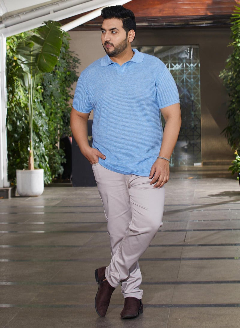 Instafab Plus Men's Cornflower Blue Horizontal-Textured Polo T-Shirt - Image 5