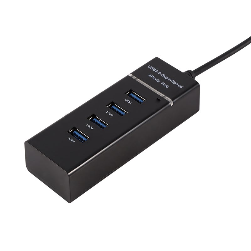 High Speed 4 Port USB 3.0 Hub Converter Adapter Portable Extender for Macbook Card Reader Black - Image 1