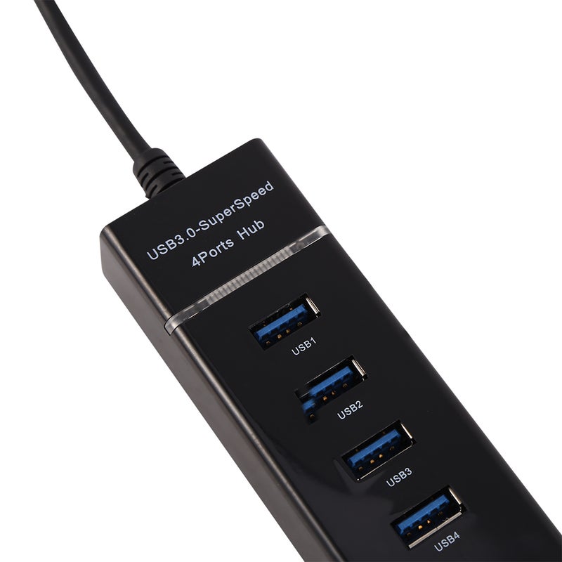 High Speed 4 Port USB 3.0 Hub Converter Adapter Portable Extender for Macbook Card Reader Black - Image 2