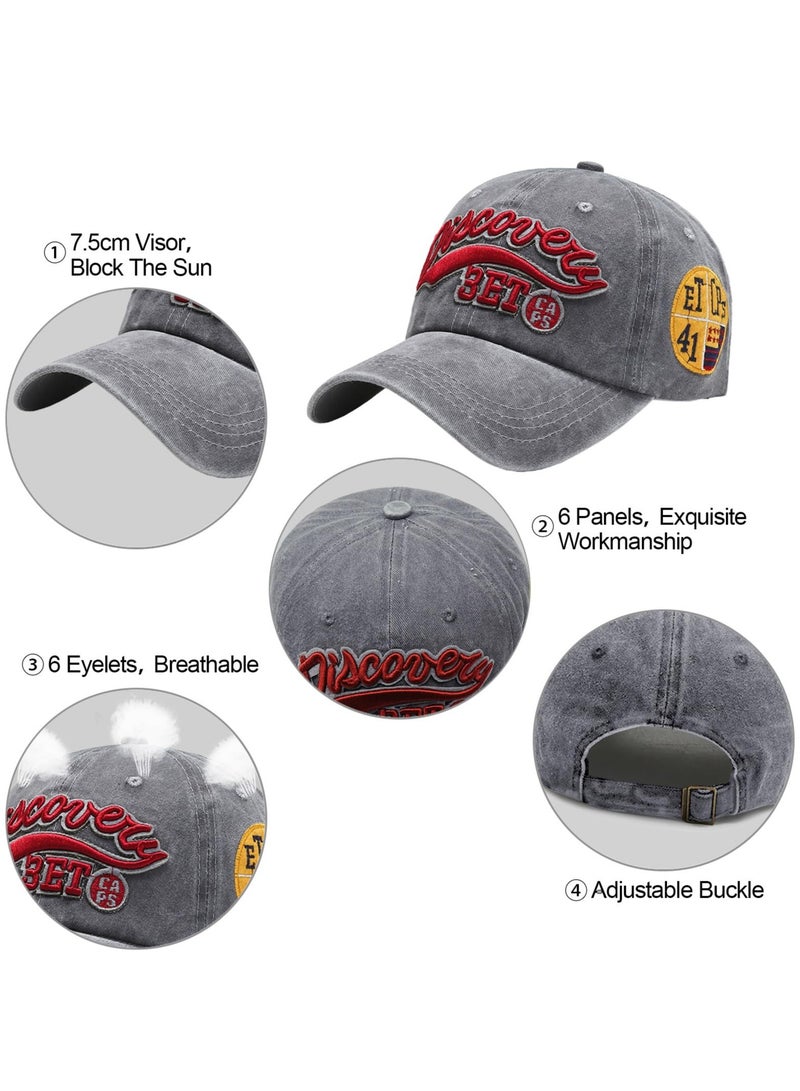 Excefore Distressed Denim Baseball Cap, Unisex Casual Cotton Washed Embroidered Letters Trucker Hat, Adjustable Spring Autumn Baseball Cap, Vintage Anti UV Summer Sun Hat (Grey) - Image 3