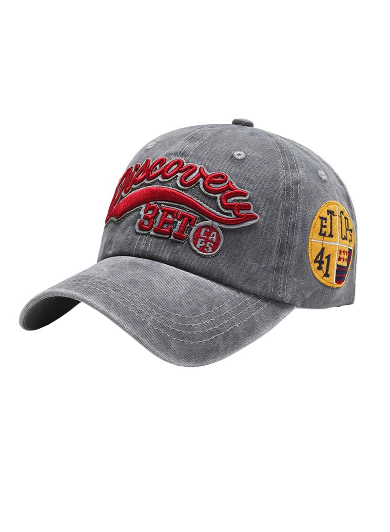 Excefore Distressed Denim Baseball Cap, Unisex Casual Cotton Washed Embroidered Letters Trucker Hat, Adjustable Spring Autumn Baseball Cap, Vintage Anti UV Summer Sun Hat (Grey) - Image 1