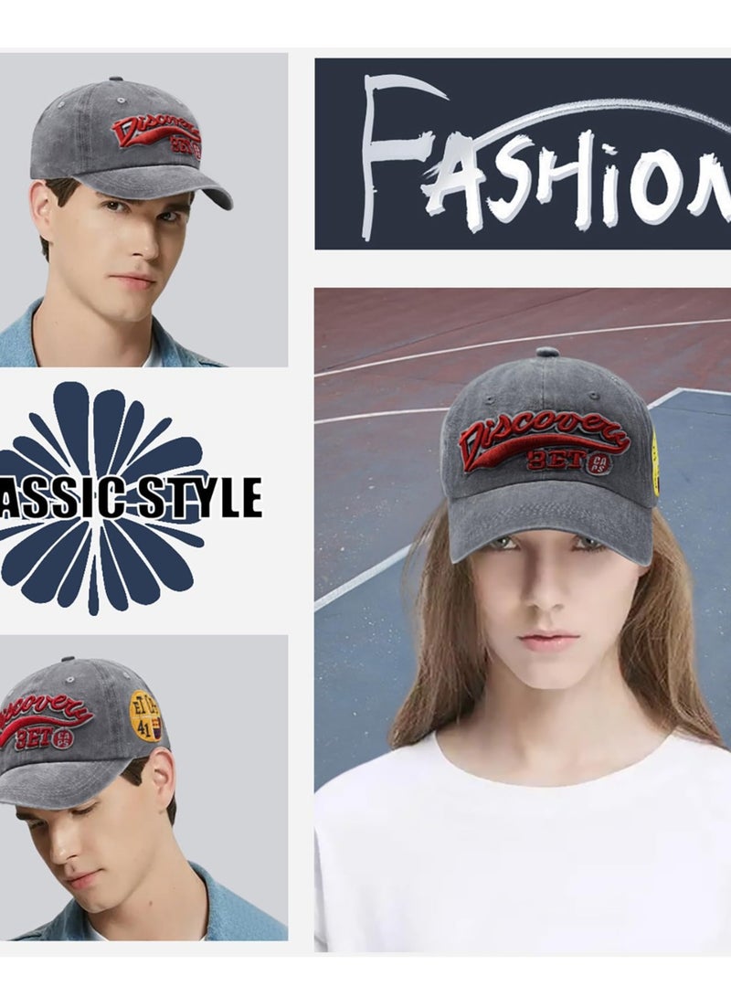 Excefore Distressed Denim Baseball Cap, Unisex Casual Cotton Washed Embroidered Letters Trucker Hat, Adjustable Spring Autumn Baseball Cap, Vintage Anti UV Summer Sun Hat (Grey) - Image 5