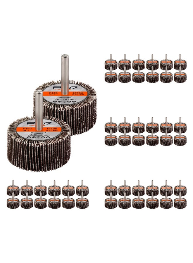 لوازم برو7 طقم صنفرة دريل مكون من 50 قطعة - 50x25 مم - نعومه 120 - ساق 6 مم (1/4 إنش) - عجلة صنفرة أسطوانية من أكسيد الألمنيوم للمعادن والخشب وإزالة الطلاء - Image 1