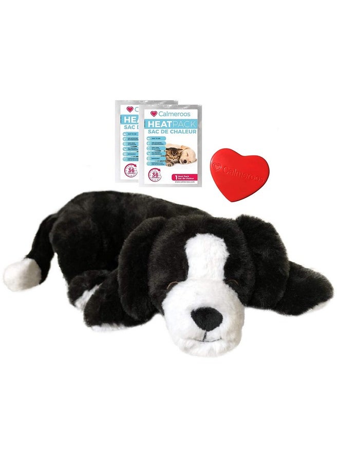 لعبة Calmeroos Puppy Heartbeat مساعدة على النوم مع كمادات حرارية طويلة الأمد تدوم 36 ساعة لكل منها، لتخفيف قلق الجراء، مهدئ للكلاب، مساعد سلوكي مهدئ للحيوانات الأليفة (أسود وأبيض)  - Image 1