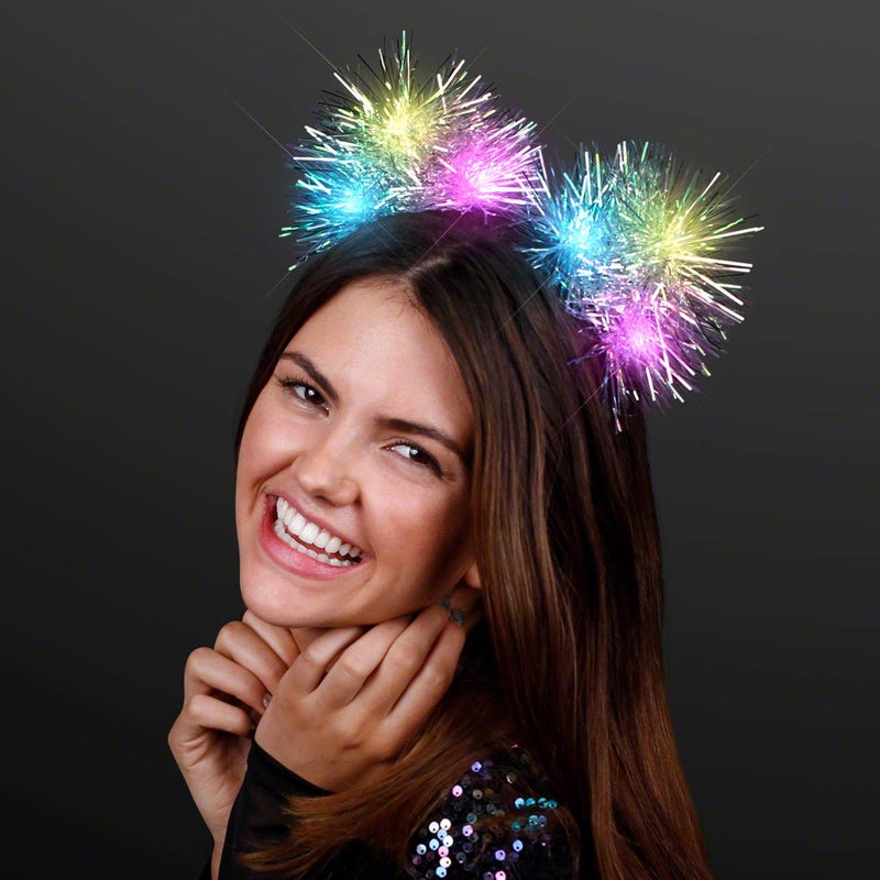 FlashingBlinkyLights Light Up Tinsel Kitty Cat Ear Headband with Color Change LED Lights - Image 2