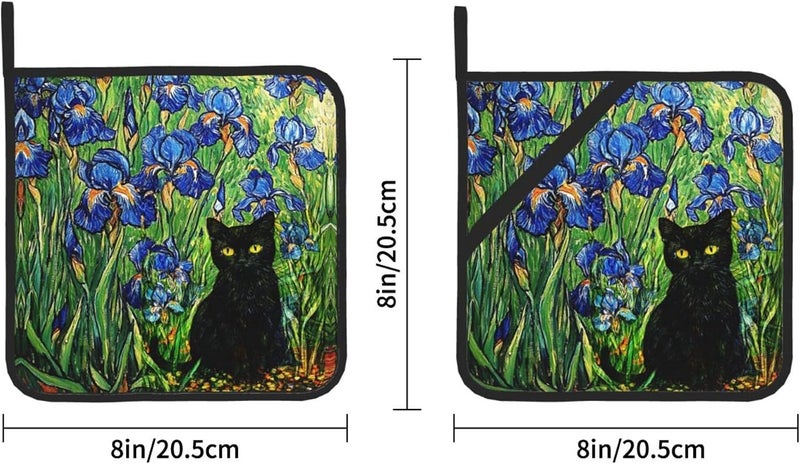 GTEVUTS 2 Pack Irises Garden Cats Pot Holders,Heat Resistant Countertop Hot Pads with Hanging Loops,Cute Cats Potholder Set for Kitchen Baking Chef Barbeque,Square,8X8 inch - Image 4