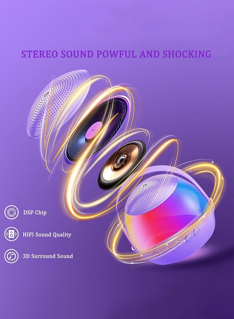 بيستيس  2025 مكبر صوت جهاز كاريوكي صغير للأطفال والكبار مع أضواء LED ملونة، مكبر صوت بلوتوث محمول مع 2 ميكروفونات لاسلكية هدايا للأطفال 4، 5، 6، 7، 8، 10 12+ سنة (أرجواني) - Image 3