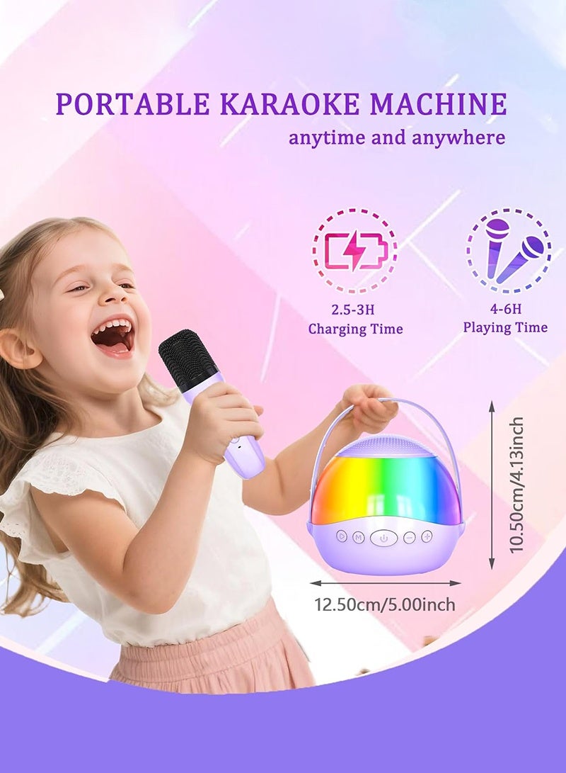بيستيس  2025 مكبر صوت جهاز كاريوكي صغير للأطفال والكبار مع أضواء LED ملونة، مكبر صوت بلوتوث محمول مع 2 ميكروفونات لاسلكية هدايا للأطفال 4، 5، 6، 7، 8، 10 12+ سنة (أرجواني) - Image 2