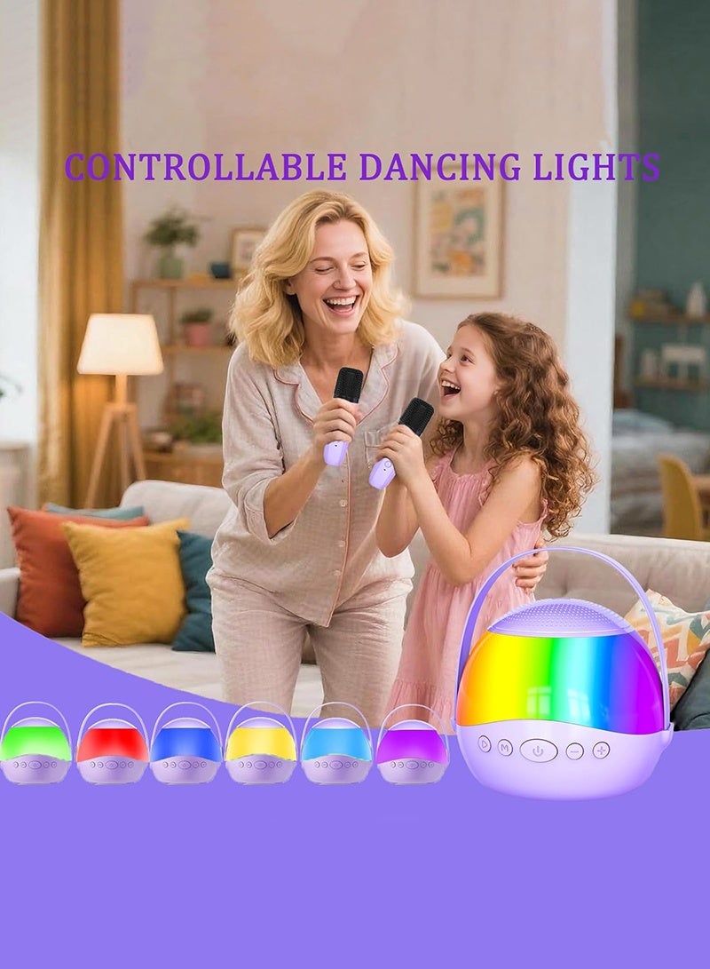 بيستيس  2025 مكبر صوت جهاز كاريوكي صغير للأطفال والكبار مع أضواء LED ملونة، مكبر صوت بلوتوث محمول مع 2 ميكروفونات لاسلكية هدايا للأطفال 4، 5، 6، 7، 8، 10 12+ سنة (أرجواني) - Image 4